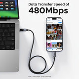 CABLE USB-C A USB-C UGREEN L509 LED 100W 0.5M GRAY 136770