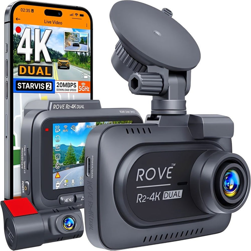 CAMARA P/AUTO ROVE R2-4K 3" FRONT+REAR/WIFI/GPS/4K+FHD/STARVIS2/+128GB TF