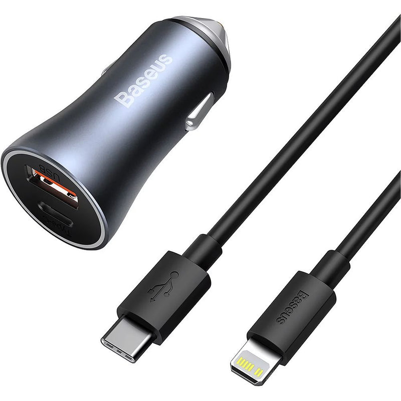CARGADOR P/ AUTO BASEUS TZCCJD-B0G GC PRO 40W USB-A+USB-C + CABLE USB-C / LIGHTNING 1M GRAY 103185