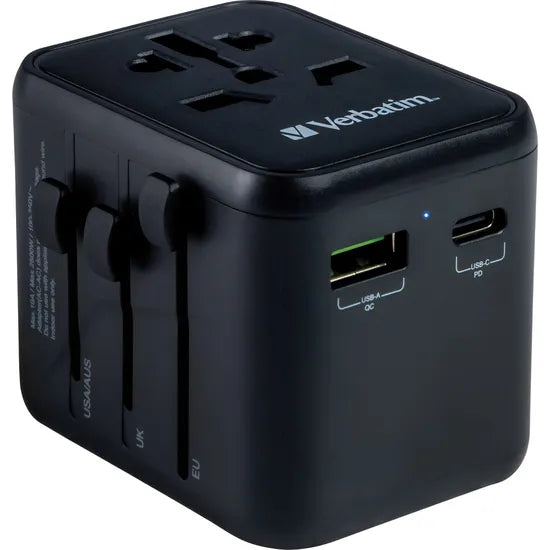 ADAP. DE ENCHUFE UNIVERSAL VERBATIM UTA-02 3EN1 20W 2USB-A/USB-C PD BLACK 49544 Product
