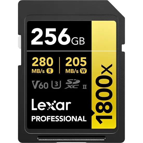 MEMORIA RAM SD 256GB LEXAR PROFESSIONAL GOLD 1800X 280-205MB/S C10 (LSD1800256G-BNNNG)