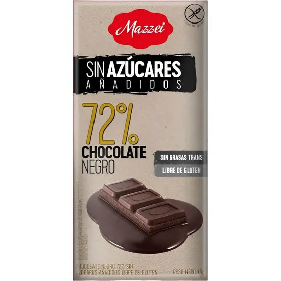 CHOCOLATE MAZZEI 72% CHOCO NEGRO SIN AZUCARES 75GR Product