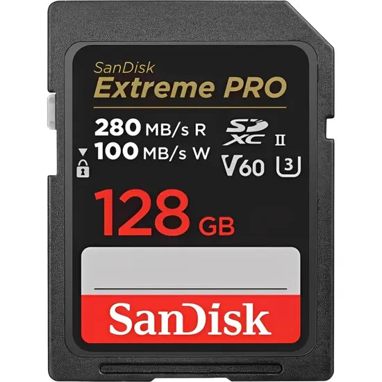 MEMORIA RAM SD 128GB SANDISK EXTREME PRO 280-100MB/S UHS-II U3 V60 6K (SDSDXEP-128G-GN4IN)