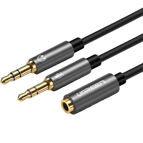 ADAP. UGREEN JACK 3.5MM HEMBRA A DOBLE 3.5MM MACHO (MIC Y AUDIO) AV140 BLACK/GRAY 1 AÑO GTA