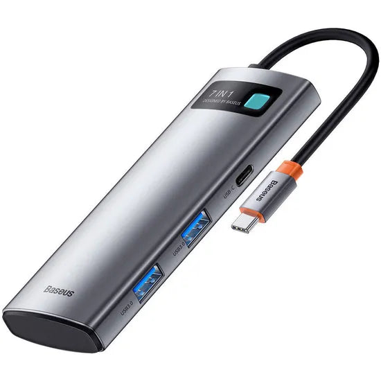 HUB USB-C 7 IN 1 BASEUS WKWG020113 2 USB-A 3.0+HDMI 4K+2 USB-C PD+SD+TF GRAY 1 AÑO GTA