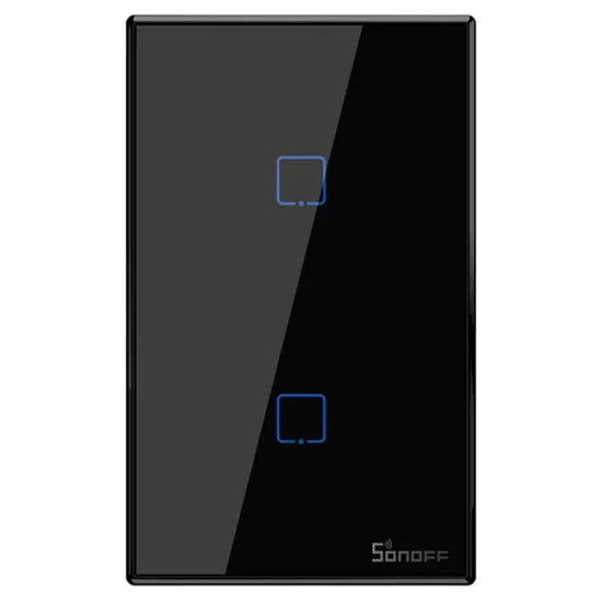 INTERRUPTOR SMART TOUCH SONOFF T3US2C 2 BOTON/RF/WIFI/ALEXA/GOOGLE/BLACK