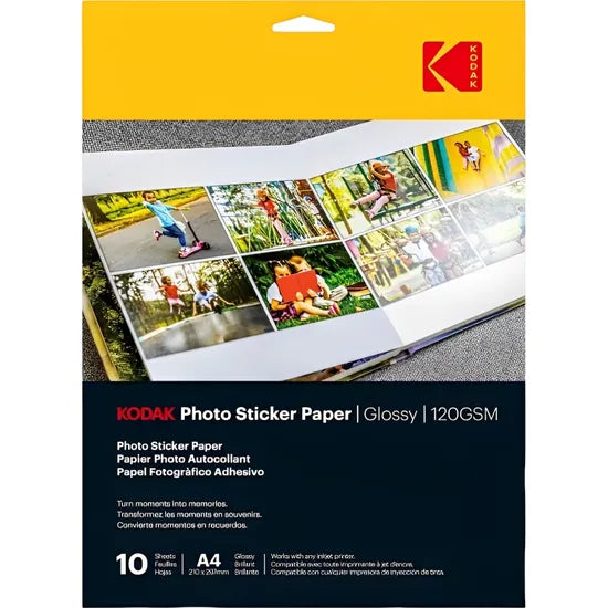 PAPEL KODAK GLOSSY ADHESIVO 120G A4 (10 HOJAS) Product