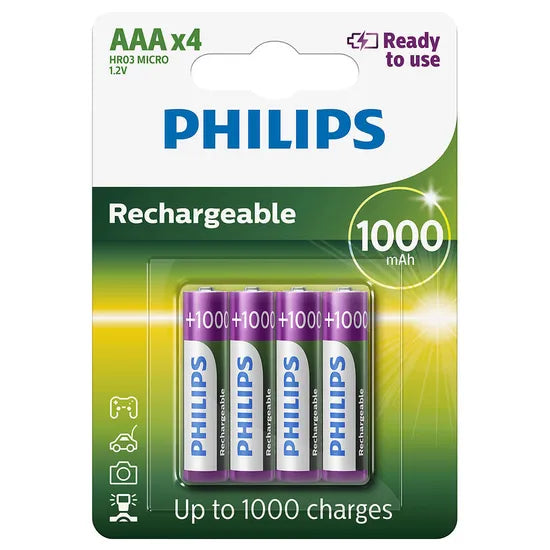 PILA RECARGABLE PHILIPS AAA R03B4RTU10/97 PACK-4 (1000MAH) Product
