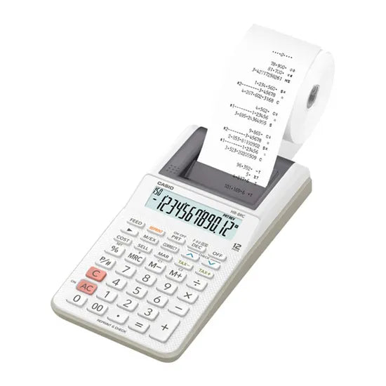 CALCULADORA C/ BOBINA CASIO HR-8RC C/PILA(AAX4)S/FUENTE(6V)/WHITE (E)
