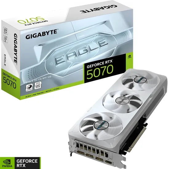 PLACA DE VIDEO GIGABYTE RTX5070 EAGLE OC ICE SFF WH 12GB/GDDR7/2512MHZ/3FAN 3GTA.BR-PY