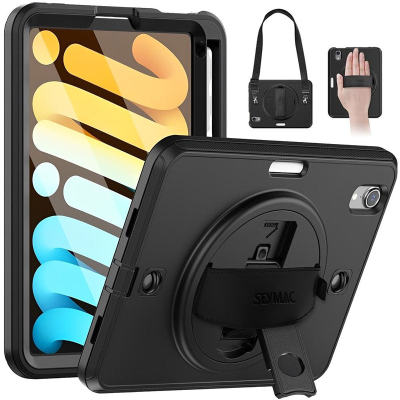 CASE SEYMAC STOCK P/IPAD MINI 6/7 C/FILM PROT/CORREA 360/SOP.ANTICAIDAS BLACK