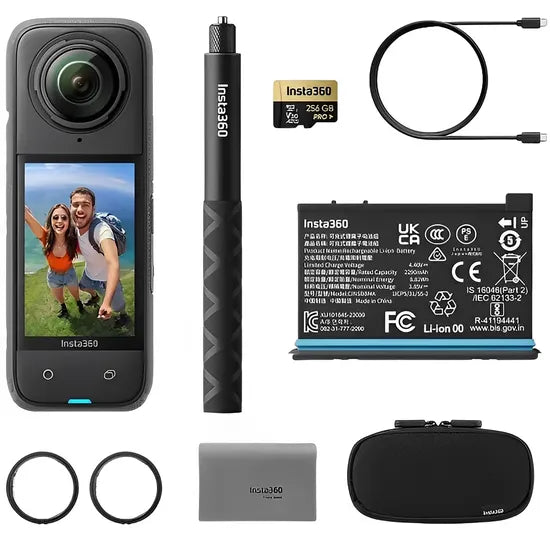 INSTA360 FILMADORA X4 STARTER BUNDLE (X408) CINSABMA +2BAT+MICROSD256GB+LENSGUARD+S.STICK Product