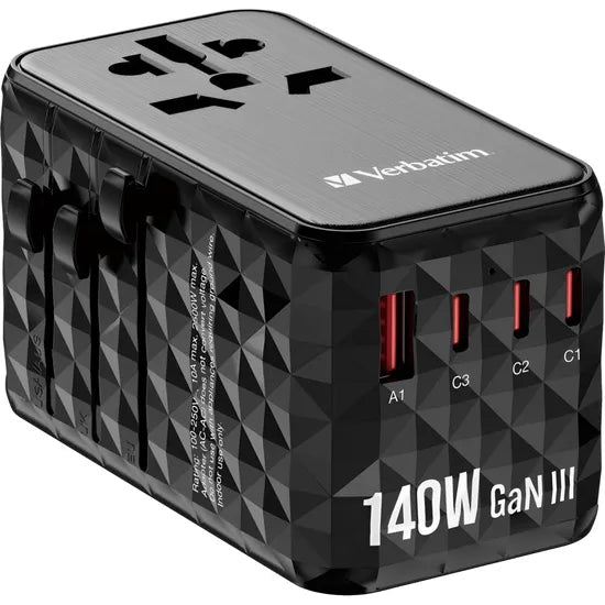 ADAP. DE ENCHUFE UNIVERSAL VERBATIM UTA-10 GAN III 5EN1 140W USB-A/3USB-C BLACK 32125 Product
