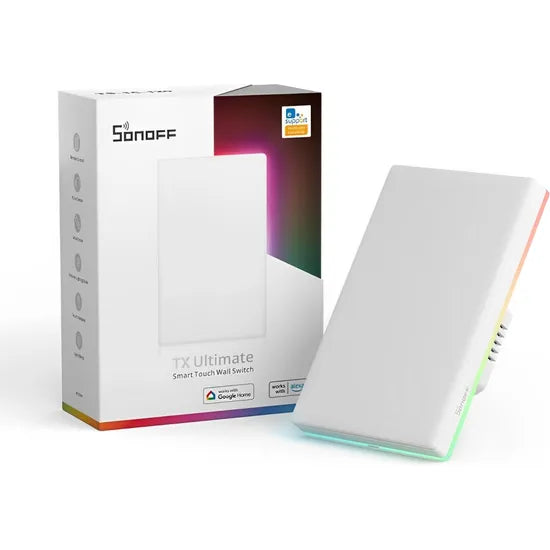 INTERRUPTOR SMART TOUCH SONOFF T5-1C-120 LED/SOUND/VIBRATION 1 BOTON/WIFI/ALEXA/GOOGLE/WHITE