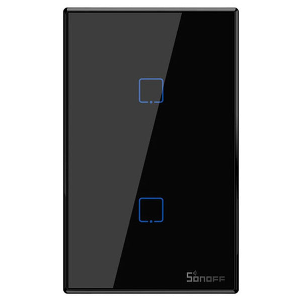 INTERRUPTOR SMART TOUCH SONOFF T3US2C 2 BOTON/RF/WIFI/ALEXA/GOOGLE/BLACK