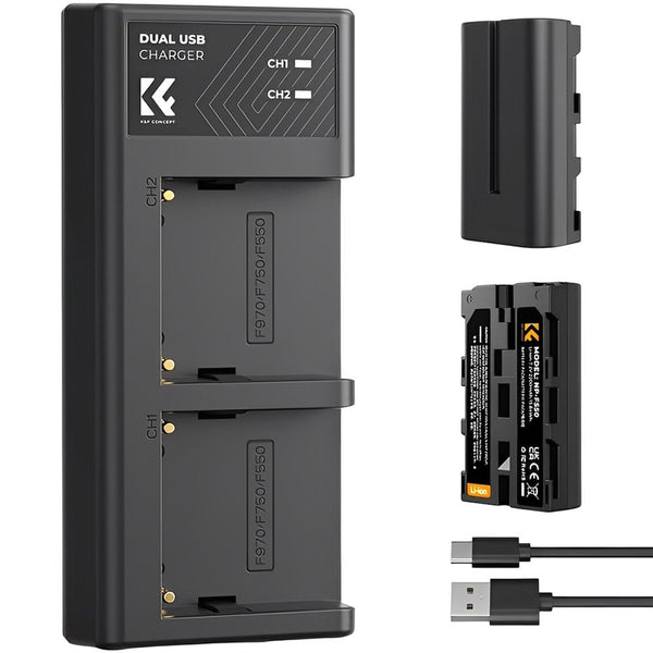 KIT BATERIA NP-F550 Y CARGADOR K&F (2 BAT/CARG. DOBLE) (KF28.0046)