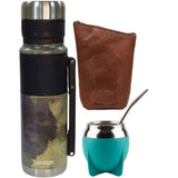 KIT TERMO CONTIGO 1.1L (GUAMPA + BOMBILLA + YERBERO 100% CUERO) STAINLESS STEEL