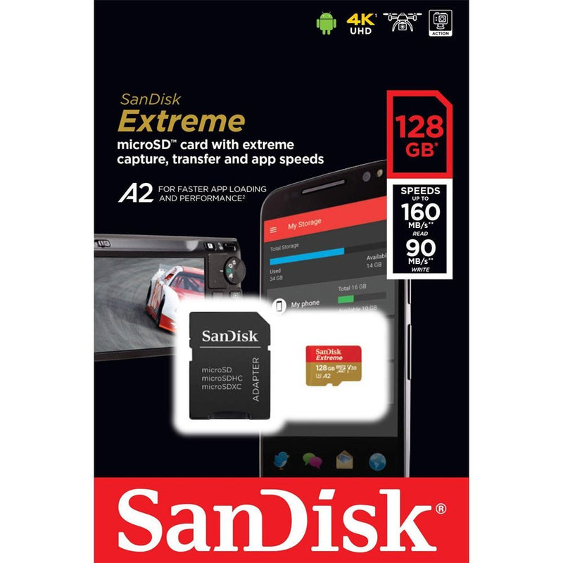 MEM MICRO SD 128GB SANDISK EXTREME 160-90MB/S U3 4K (SDSQXA1-128G-GN6MA) 45168