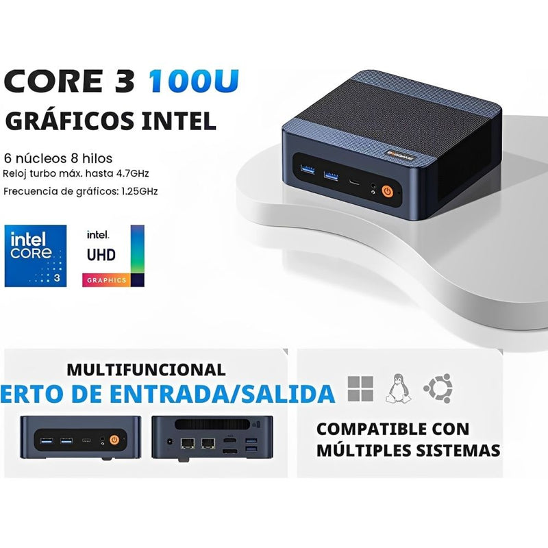 MINI PC BOSGAME E7 I3-100U 4.7GHZ/16GBD4/512SSD/4USB/HDMI/DP/2LAN/TYPE-C/BT/WIFI/BL