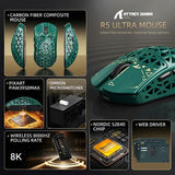 MOUSE WIRELESS ATTACK SHARK R5 ULTRA CARBON 8K 39G/PAW3950MAX/ERGO/42000DPI/GREEN