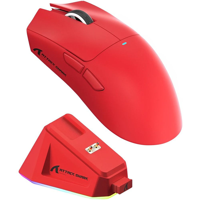 MOUSE WIRELESS ATTACK SHARK X11 1K 63G/PAW3311/ERGO/22000DPI/RED C/BASE DE CARGA RGB