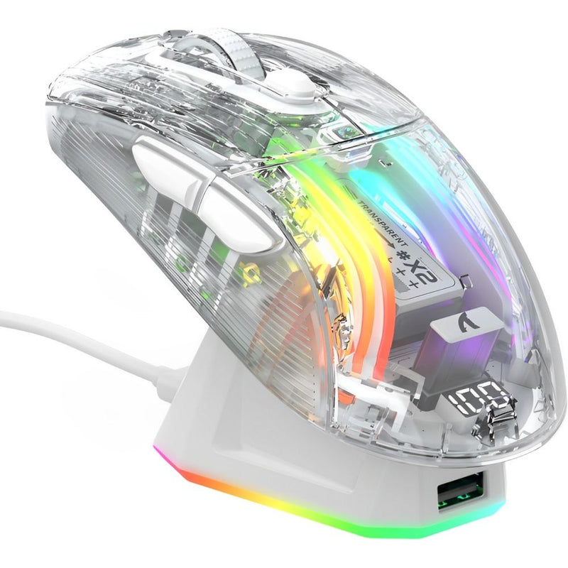 MOUSE WIRELESS ATTACK SHARK X2PRO 3D RGB 49G/PAW3212/ERGO/4000DPI/WHITE C/BASE DE CARGA RGB 139861