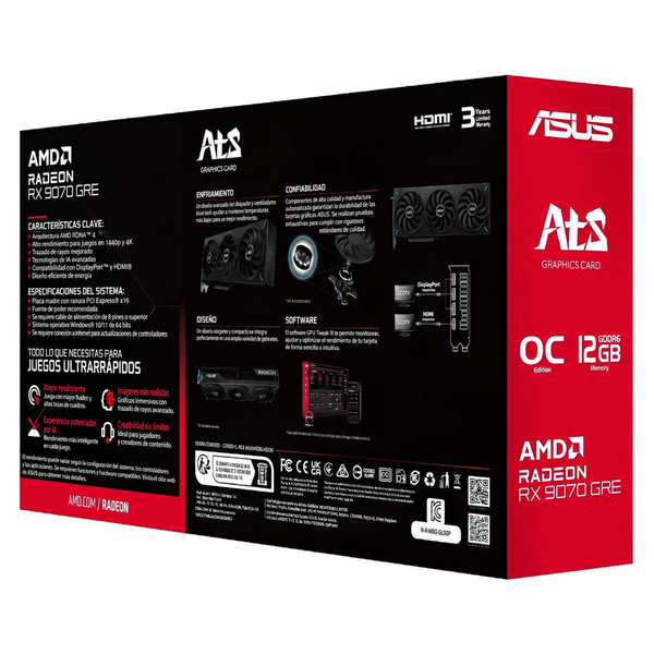 PLACA DE VIDEO ASUS ATS RADEON RX9070 GRE OC ED 12GB/GDDR6/2880MHZ/3FAN