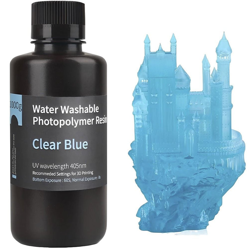 RESINA P/IMPRESORA 3D ELEGOO WATER-WASHABLE CLEAR BLUE 1.0/1KG