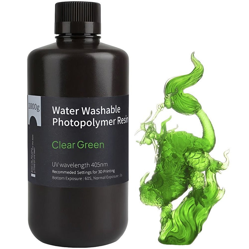 RESINA P/IMPRESORA 3D ELEGOO WATER-WASHABLE CLEAR GREEN 1.0/1KG