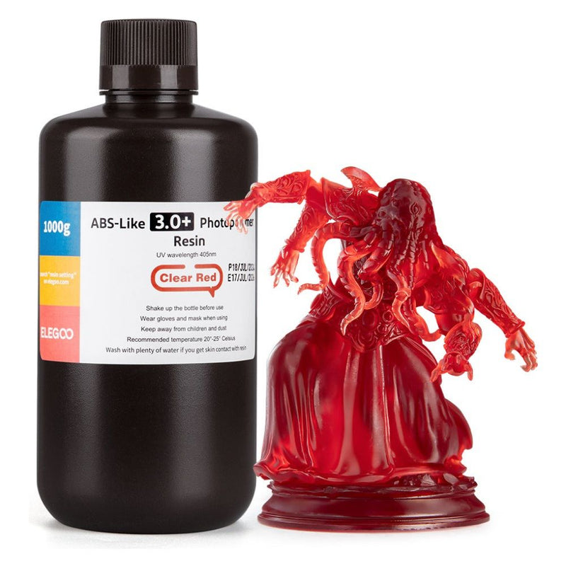 RESINA P/IMPRESORA 3D ELEGOO ABS-LIKE CLEAR RED 3.0+/1KG