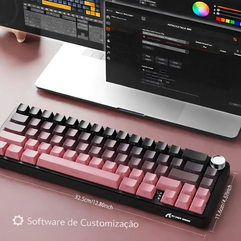 TECLADO MECANICO WIRELESS ATTACK SHARK X66 RGB/65%/TRI-MODE/SW(LINEAR)/BLACKBERRY