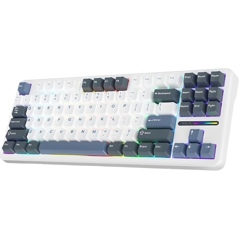 TECLADO MECANICO WIRELESS AULA F87 RGB/80%/GRAY WOOD SW(LINEAR)/ING/WHITE/GRAY/BLUE