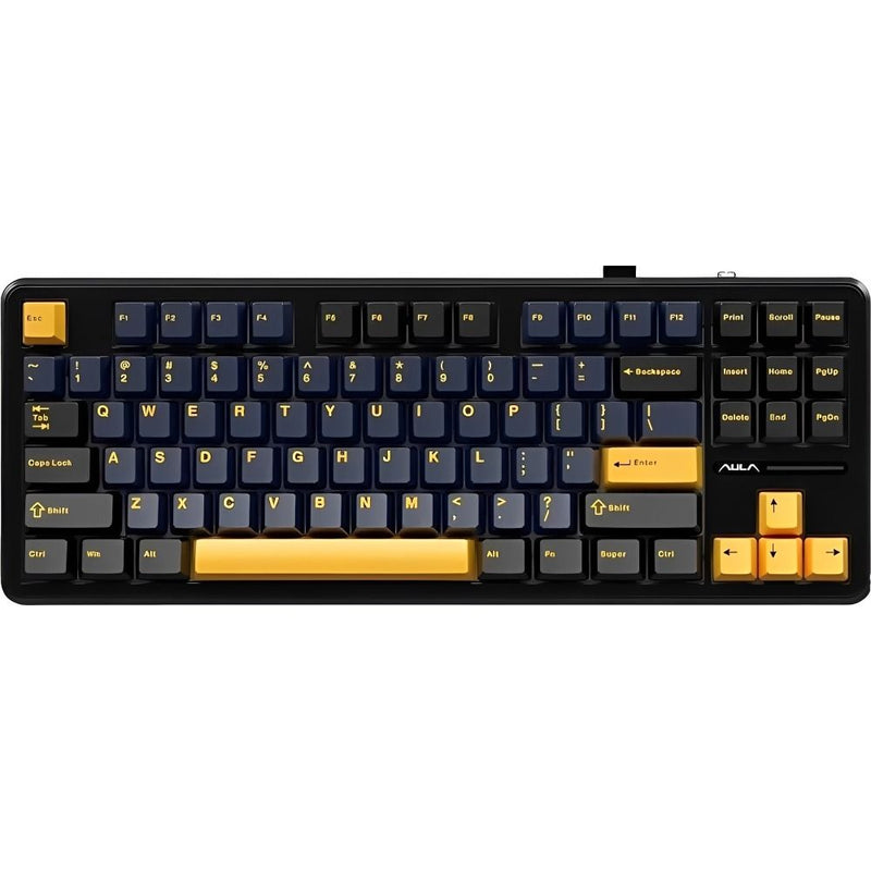 TECLADO MECANICO WIRELESS AULA F87 RGB/80%/GRAY WOOD SW(LINEAR)/ING//DARK BLUE