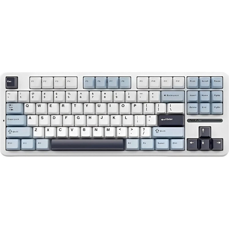 TECLADO MECANICO WIRELESS AULA F87 RGB/80%/V3 GRAY WOOD SW(LINEAR)/ING/LIGHT GREY WHITE BLUE