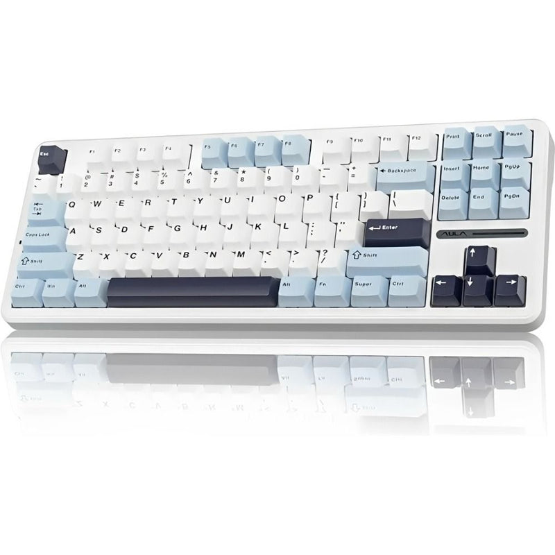 TECLADO MECANICO WIRELESS AULA F87PRO RGB/80%/V4 GRAY WOOD SW(LINEAR)/ING/DARK BLUE BK CYAN