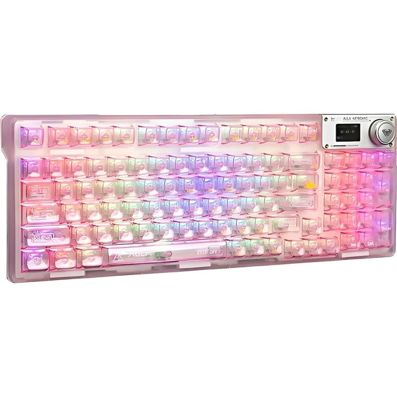 TECLADO MECANICO WIRELESS AULA F98 PRO V3 RGB/95%/CRYSTAL SW/ING/PINK