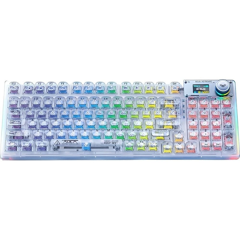 TECLADO MECANICO WIRELESS AULA F98 PRO V3 RGB/95%/CRYSTAL SW/ING/WHITE